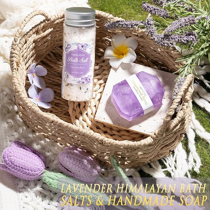 Birthday Gifts for Women Self Care Set Get Well Soon Gift Baskets, Relaxing Lavender Spa Gift Basket Care Package for Women, Unique Christmas Mom Gifts for Her Girlfriend Sister Friend Wife Grandma