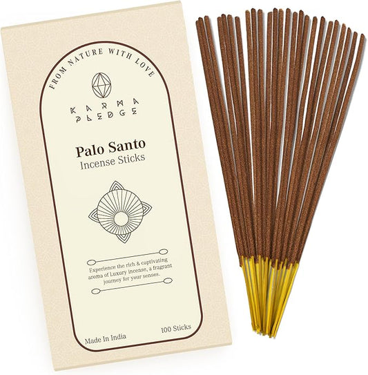 Palo Santo Incense Sticks, Organic Hand Dipped 100 Sticks with Natural Herbs & Aromatic Ingredients, Burn Time 45 to 60 Minutes, Incense for Positivity, Yoga, Meditation, Relaxation, Spiritual Gift