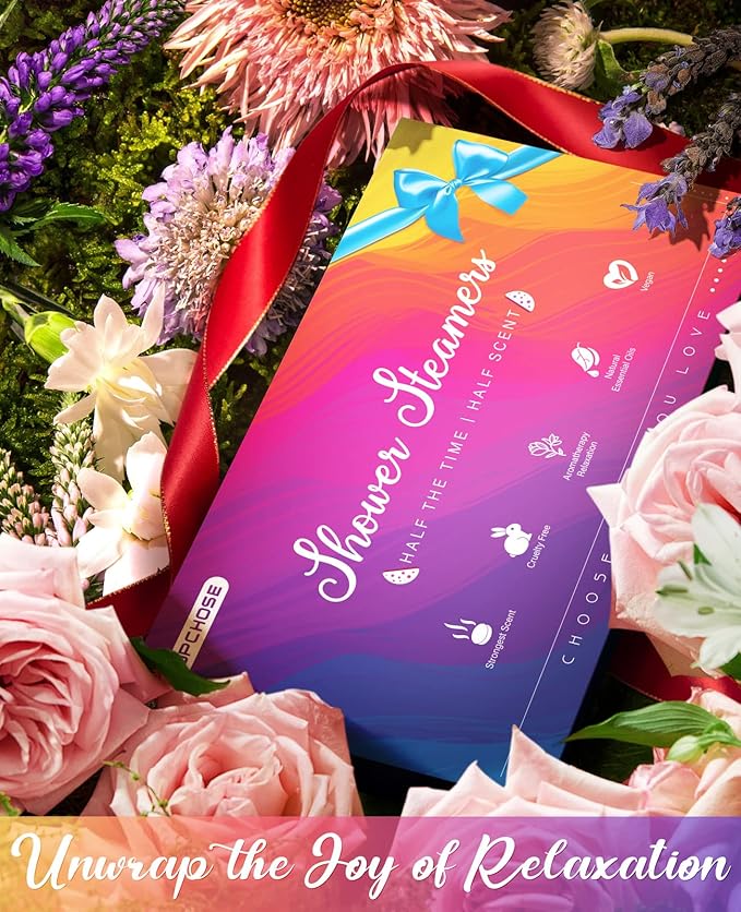 POPCHOSE Shower Steamers Aromatherapy – 8 Scented Shower Tablets with Gift Packaging, Self Care Bath Bombs for Stress Relief & Home Spa, Birthday Gifts for Women, Men, Dad, Grandma & Daughter