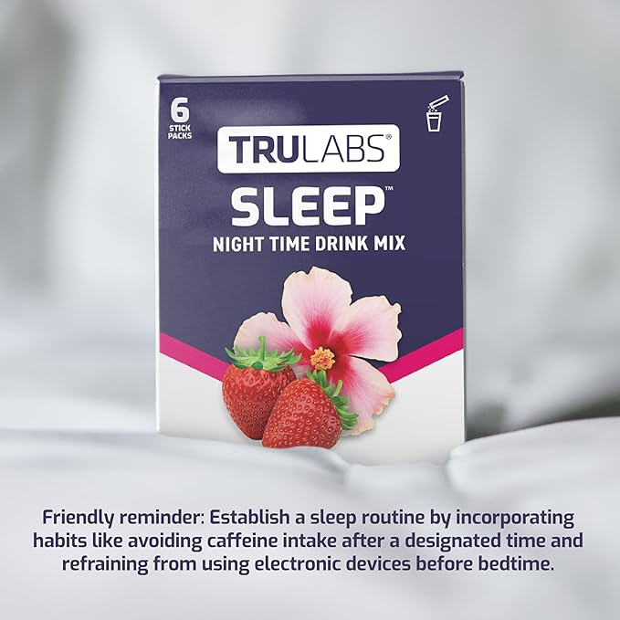 TRULABS Sleep - Strawberry Hibiscus. Sugar Free Sleep Drink. Each Serving Contains: Magnesium, GABA, Passionflower, Valerian Root, Ashwagandha Root & Lemon Balm Leaf Extracts, with 3mg Melatonin (6ct)