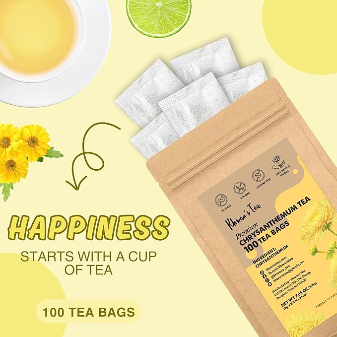 KHWAN’S TEA Chrysanthemum Flower Tea – Premium Herbal Tea, Caffeine-Free, Sun-Dried Flowers, Soothing Aroma, Perfect for Relaxation