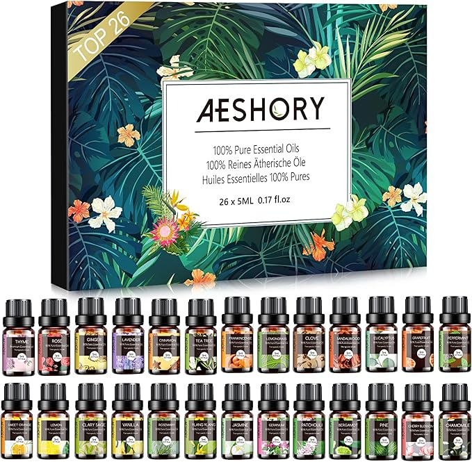 Essential Oils Set - 26x5ml Pure Aromatherapy Essential Oils Kit for Diffuser, Massage, Skin & Hair Care, Candle Making - Lavender, Tea Tree, Eucalyptus, Sandalwood, Peppermint, Rosemary, Lemongrass