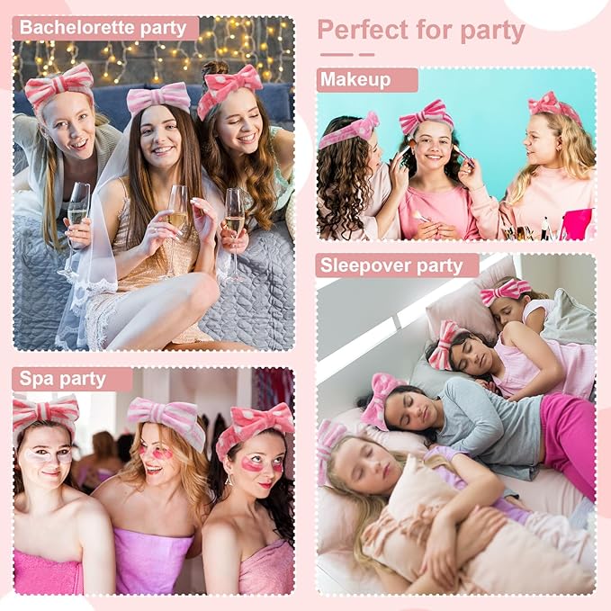 WHAVEL 6 Pack Pink Spa Headband Makeup Soft Skincare Shower Headbands Fluffy Head Wraps Hair Band for Washing Face