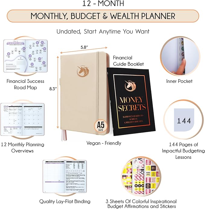 Financial Planner - Monthly Budget Planner & Monthly Bill Organizer | A 12-Month Journey to Financial Freedom | Bill Payment Tracker Organizer, Debt, Expense Tracker & Money Saving with Pockets