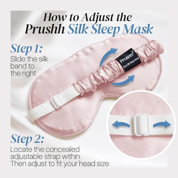 Adjustable Silk Sleep Mask Eye Covers | 100% Pure 6A Mulberry Silk | Blackout & Hypoallergenic | Concealed Strap for Women & Men | for Sleeping & Travel (Pink)