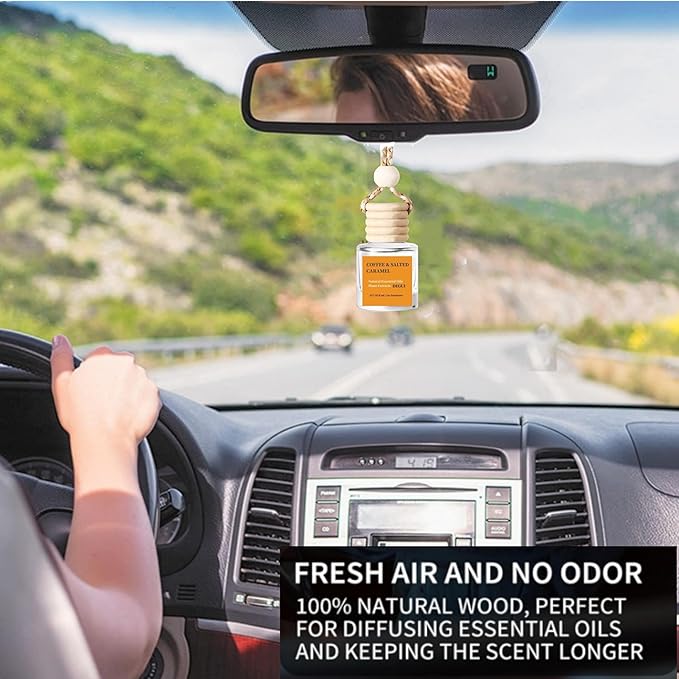 2Pack Coffee and Salted Caramel Scented Automotive Air Freshener Set, Car Accessories Decoration Hanging Scented Car Diffuser for Men Women