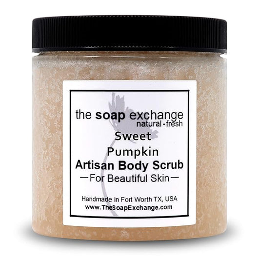 The Soap Exchange Sugar Body Scrub - Sweet Pumpkin Scent - Hand Crafted 8 fl oz / 240 ml Natural Artisan Skin Care, Shea Butter, Exfoliate, Moisturize, & Protect. Made in the USA.