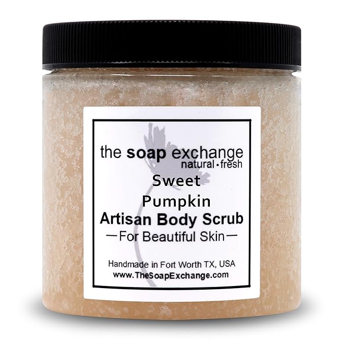 The Soap Exchange Sugar Body Scrub - Sweet Pumpkin Scent - Hand Crafted 16 fl oz / 480 ml Natural Artisan Skin Care, Shea Butter, Exfoliate, Moisturize, & Protect. Made in the USA.