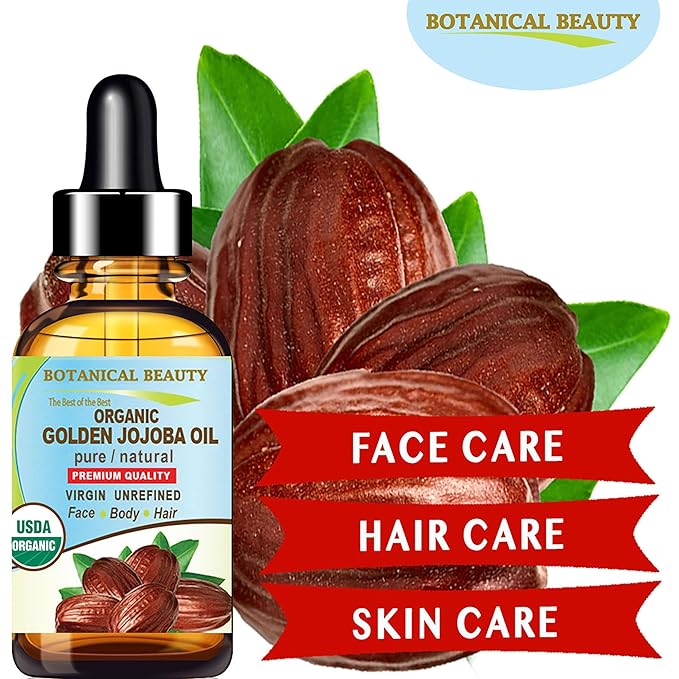 Botanical Beauty Organic JOJOBA OIL 100% Pure Natural VIRGIN UNREFINED Cold-Pressed Carrier Oil 1 Fl oz 30 ml for Face, Skin, Body, Hair, Lip, Nails. Rich in Vitamin E, Omega 6, Omega 9