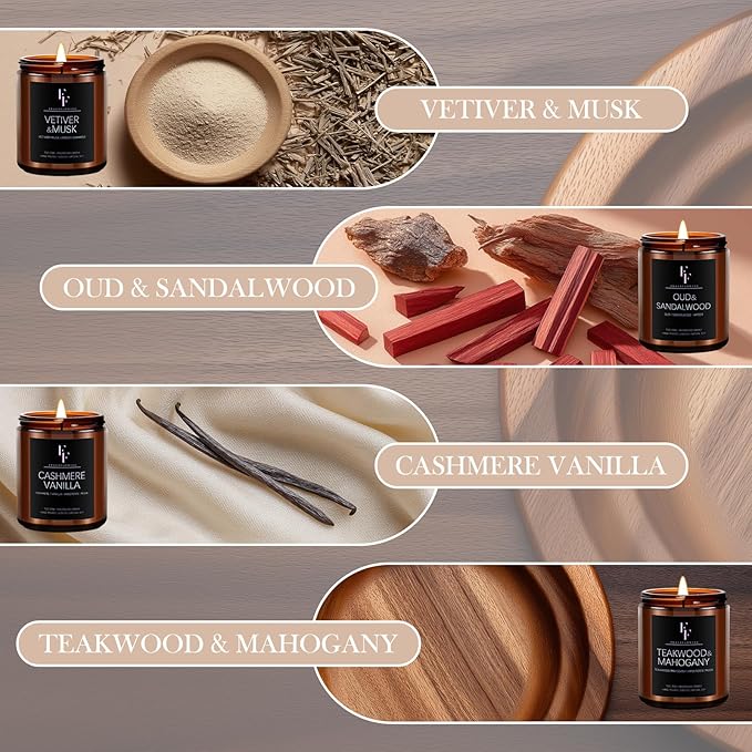 Scented Candles Set, Soy Wax Candles 8 Pack 56 Oz Aromatherapy Candles Gift Set for Women Men （Vanilla/Sandalwood/Amber/Mahogany/Vetiver/Bergamot/Caramel/Whiskey）
