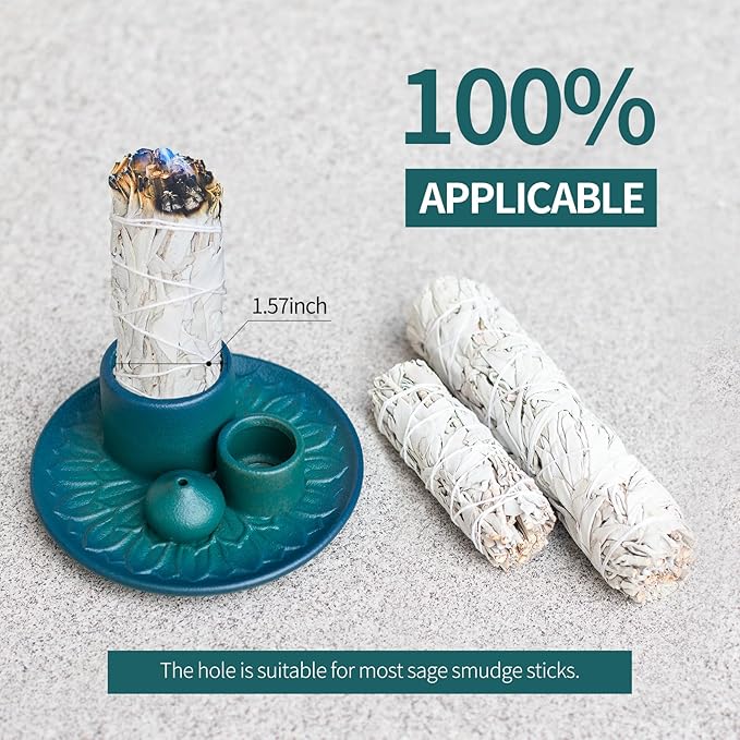 Palo Santo Sticks Holder, Multi-Purpose Handmade Ceramic Incense Burner for Palo Santo Incense Sticks, Sage Holder for Burning, Ash Catcher Tray for Meditation Yoga Room (Blue)
