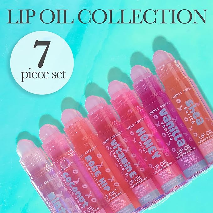 EXPRESSIONS 7pc Lip Oil Collection - High Shine Lip Glow w/Essential Oils, Hydrating Roll On Lip Oils Infused w/Essential Oils - Rollerball Lip Oils, Vitamin Enriched Lip Glow Oil Set