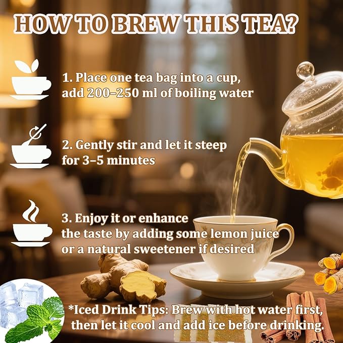 120 Bags Premium Turmeric Ginger Cinnamon Tea, 100% Natural Ingredients Blend, Pure Turmeric Ginger Herbal Tea for Wellness, No Additives, No Sugar, No Caffeine, Vegan (120 Bags)