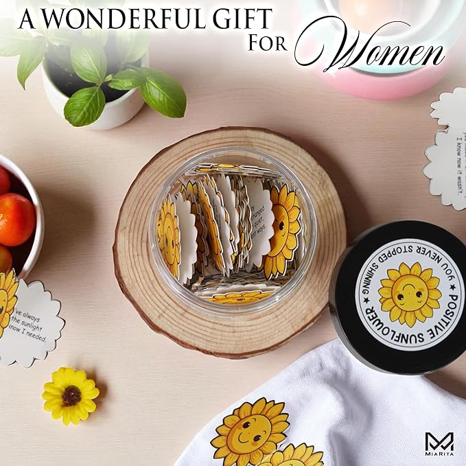 Positive Sunflower Jar, 60 Affirmation Cards for Women, Spiritual Gifts for Women, Wife, Mom, Friends, Sunflower Gift, Inspirational Gifts for Coworker, Boss, White Elephant Gift Ideas