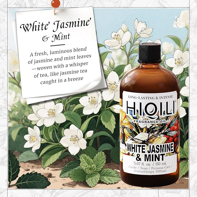 HIQILI White Jasmine & Mint Fragrance Oil for Diffuser, Candle, Soap & Perfume Making, Floral Herbal Scent with Fresh Tea Notes, Long-Lasting Scent - 5.07 Fl Oz