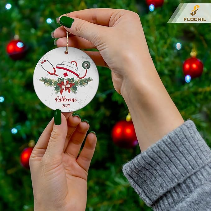 FLOCHIL Personalized Nurses Christmas Ornaments, Custom Ornaments Nurse with Name, Best Nurse Ornament, Gifts for Women, Christmas