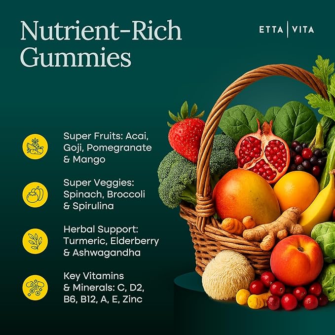 Everyday Debloat & Detox Sugar-Free Fruits and Veggies Gummies - Energy Support with Superfood Fruit and Vegetable Supplement (120 Chews) Cruelty-Free, Vegan, Gluten-Free, Fruit and Vegetable Vitamin