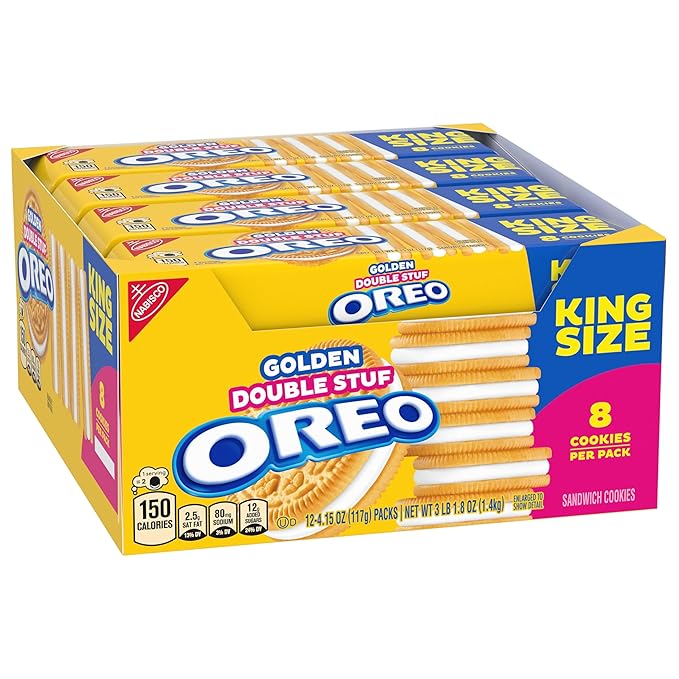 OREO Double Stuf Golden Sandwich Cookies, King Size, 12 Snack Packs (8 Cookies Per Pack)