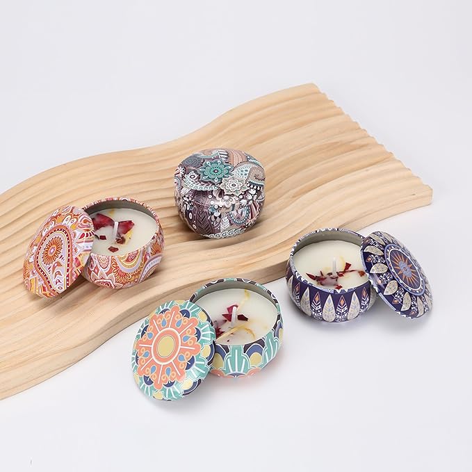 Aromatherapy Candle Gift Set – 4 Pack Miniature Soy Wax Candles, Lavender, Lemon, Vanilla & Rose – Meditation Candle Set for Relaxation, Christmas Gifts, Home Décor & Travel