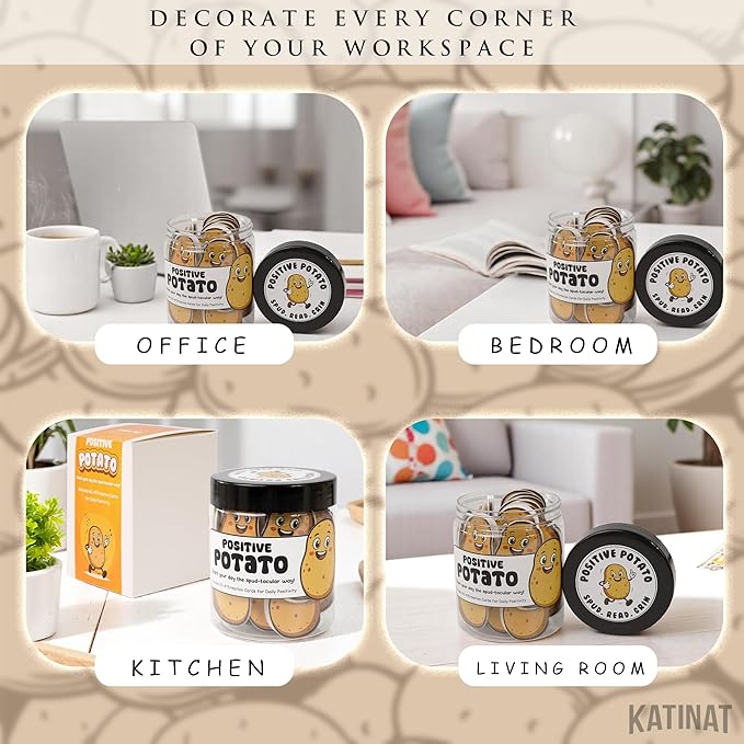 Positive Potato Jar, 60 Emotional Supports Potato Affirmation Cards, Farewell Gift for Coworkers, Encouragement Gift for Women, Teens, Friends, Home, Kitchen, Office Desk Decor