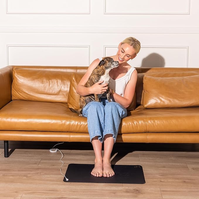 Earthing Grounding Mat for Feet, Energy, Pain Relief, Inflammation, Balance, Wellness - Earthing Mat for Home and Work - 15 Foot Earthing Mat Grounding Pad, Conductive Carbon - 24" x 16" (White Logo)
