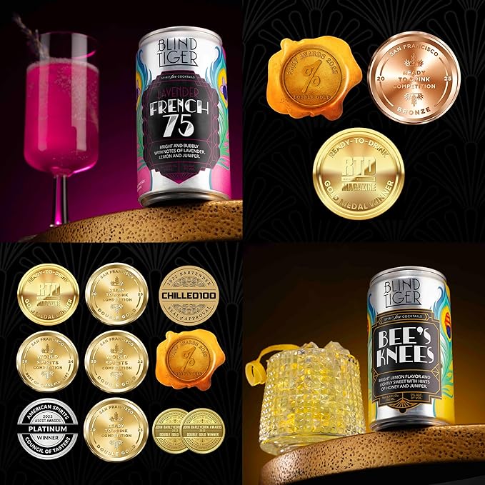 Blind Tiger Non-Alcoholic Sparkling Mocktails Variety Pack | Crafted with Natural Ingredients | Mixers, Cocktails, Mocktails | 8.4 fl oz Cans | (8-Pack, Variety Pack)