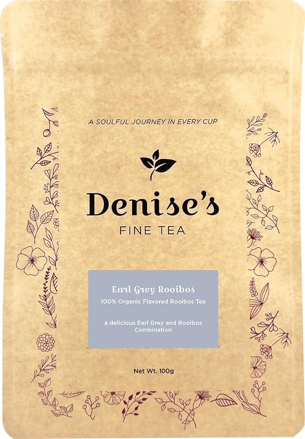 Denise's Fine Tea, USDA Organic, Earl Grey Rooibos, Flavored Rooibos Tea, Caffeine-Free, Loose Leaf (100g)