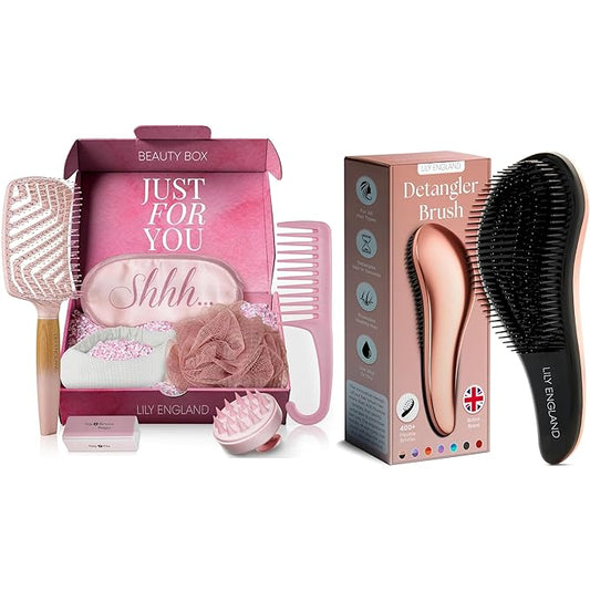 7-Piece Spa Beauty Set with Rose Gold Detangler Brush – Complete Self-Care and Hair Care Bundle for Relaxation and Tangle-Free Styling