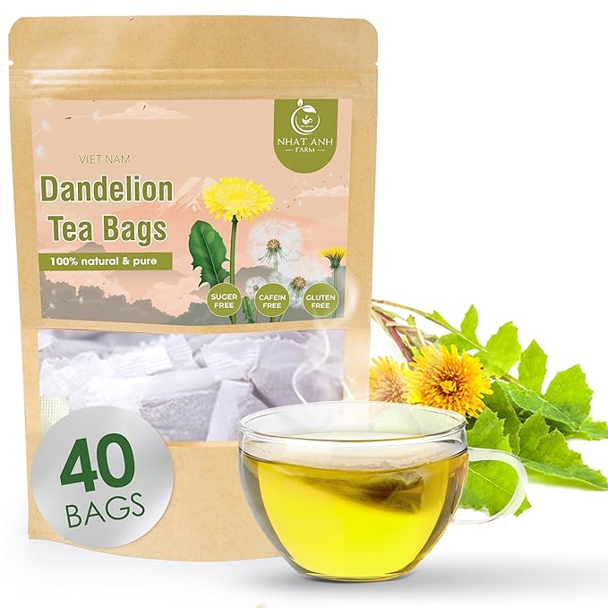 NHAT ANH FARM - Premium Dandelion Tea Bags, 40 Tea Bags, 100% Natural Dried Dandelion Leaves, Naturally Sweet Herbal Tea, Sugar-Free, Caffeine-Free, No Additives.