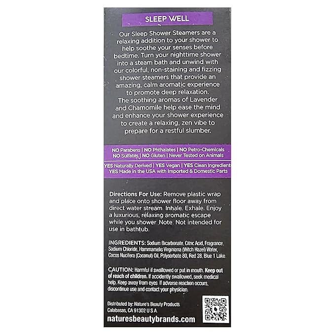 Nature's Beauty Aromatherapy Lavender Chamomile Sleep Shower Steamers Gift Set Single-Pack, Luxury, Fizzy, Spa Shower Steamer to Help Calm + Soothe The Senses, 16.8 oz | 16 ct ea (1 Pack)