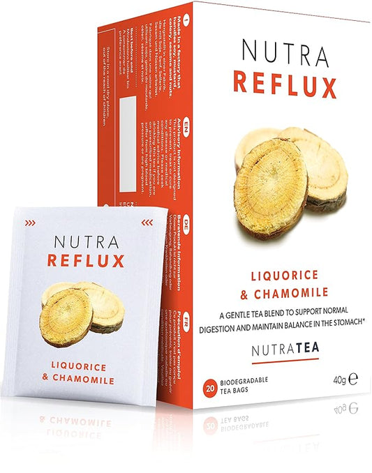 NUTRAREFLUX - Acid Reflux Tea | Heartburn Relief Tea - Providing Upset Stomach Relief and GERD relief - Includes Slippery Elm, Fennel & Licorice - 20 Enveloped Tea Bags - by Nutra Tea - Herbal Tea