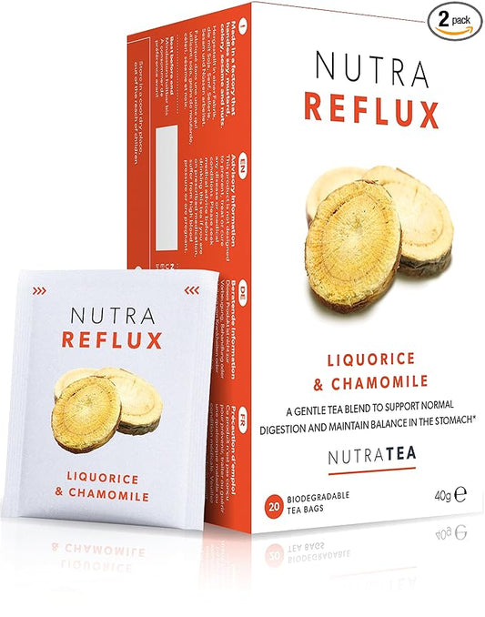 NUTRAREFLUX - Acid Reflux Tea | Heartburn Relief Tea - Providing Upset Stomach Relief and GERD relief - Includes Fennel & Licorice - 40 Enveloped Tea Bags - by Nutra Tea - Herbal Tea- (2 Pack)