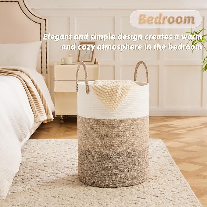 Laundry Basket,Woven Cotton Rope Laundry Hamper,100L for Decorative Storage of Dirty Clothes,Toys and Blankets in Bathroom,Bedroom and Living Room