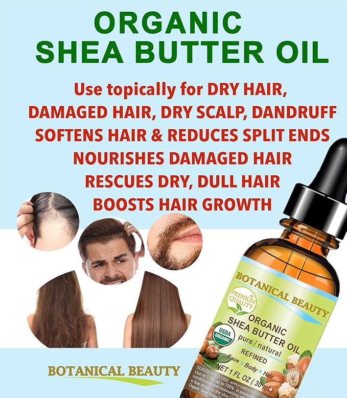 Botanical Beauty Organic SHEA BUTTER OIL 100% Pure Natural Undiluted Refined Cold Pressed Carrier Oil for Face, Skin, Hair, Lip, Nails. African Shea (Karite) Nut Oil (4 Fl Oz)