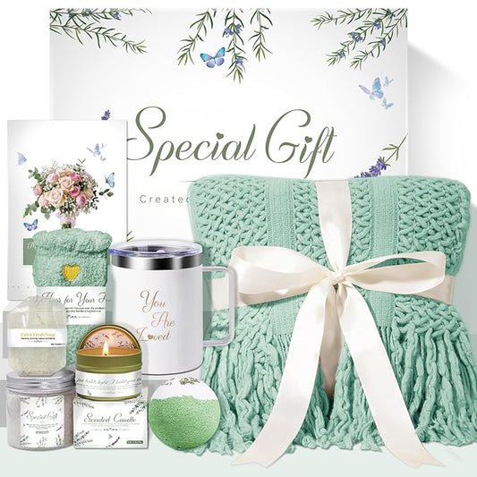 Self Care Gift Basket for Women.Spa Gift Set w Tassel Blanket.Birthday,Get Well Soon,Mother’s Day, Sympathy,Thinking of You Care Package,Relaxation Gifts for Mom,Wife,Grandma,Friend,Her.