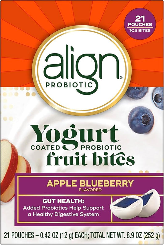 Align Yogurt Coated Probiotic Fruit Bites, Added Probiotic Helps Support Digestive Health, Apple Blueberry Flavor, 21 Pouches