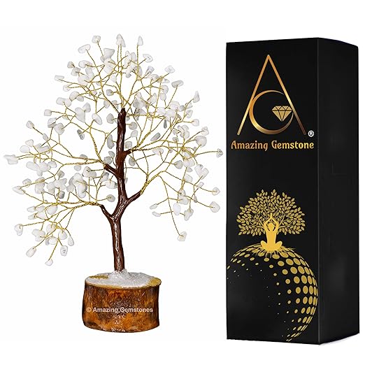 Amazing Gemstone Crystals and Healing Stones Birthday Gifts for Women - White Moonstone Tree of Life Home Decor Stocking Stuffers, Bookshelf, Room Meditation Gift Unique Birthday Gifts