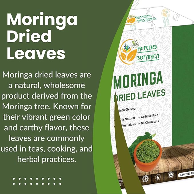 Herbs Botanica Dried Moringa Leaves Tea Leaf Hojas De Moringa Nutrient-Rich Herbal Tea Infusion for Immunity, Energy, and Wellness Energy Boost and Gluten Free 5.3oz / 150 gms