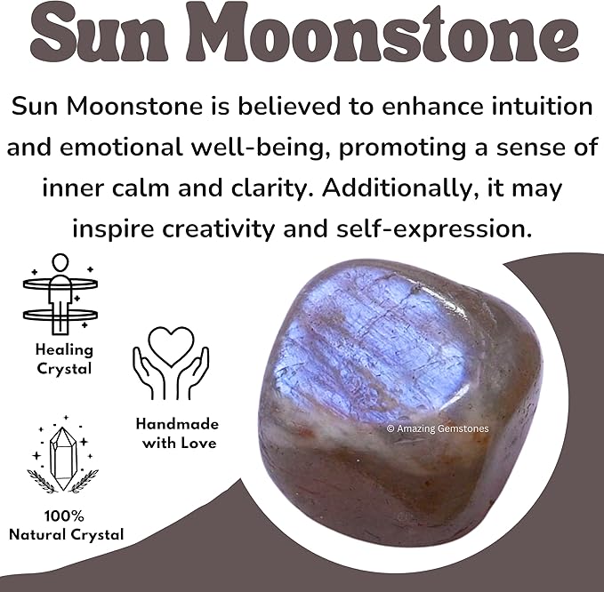 Amazing Gemstone Sun Moonstone Crystals and Healing Stones Tumbled - 1 Oz Sun Moonstone Stone, Natural Healing Stones for Energy Balance, Stress Relief - Polished Gems Rocks