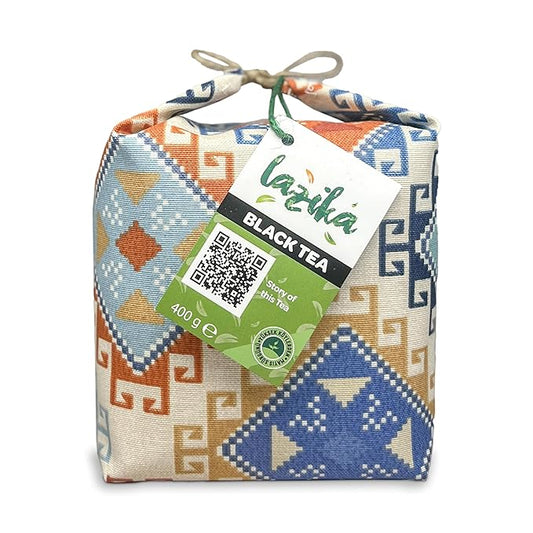 Lazika Black Loose Leaf Tea, 14.1 Oz, Breakfast Tea with Petite Fabric Gift Pack, Early Harvest, Handcrafted