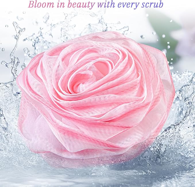 Bath Loofah, Shower Sponge, Body Scrubber, Rose-Shaped, Elegant (Set of 4 Pieces)