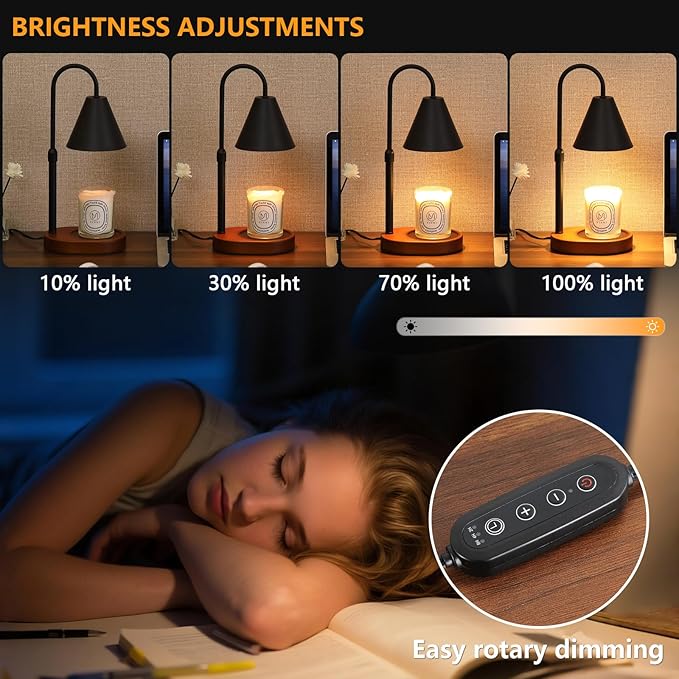 Black Candle Warmer Lamp with Timer and Dimmer,Mother's Day/Birthday/Christmas Gifts for Mom/Wife,Electric Wax Melt Warmer,Home Decor,Scented Jar Lamp,Adjustable Height,with 2 Bulbs