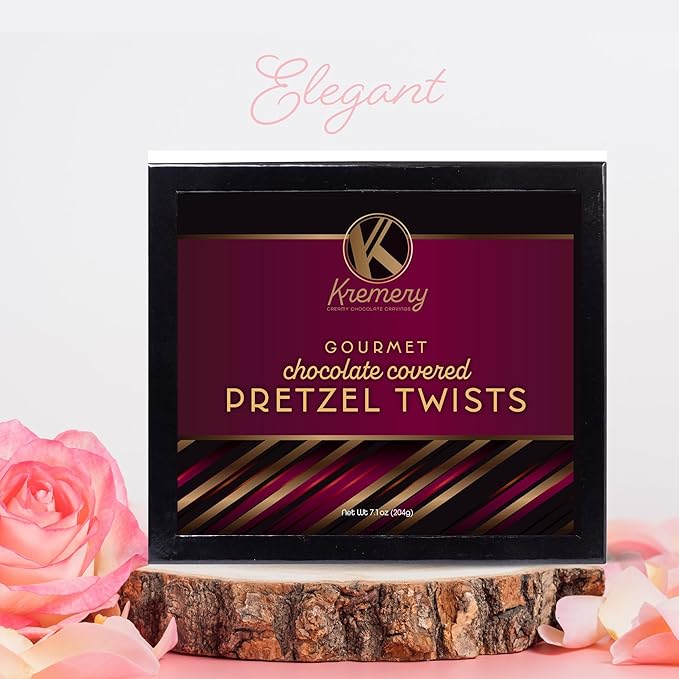 KREMERY Creamy Chocolate Cravings - Diwali Sweets Hamper Chocolate Covered Pretzel Twists Gift Basket, in Sectional Gift Box (12 Pretzels, Assorted Sweet Toppings)