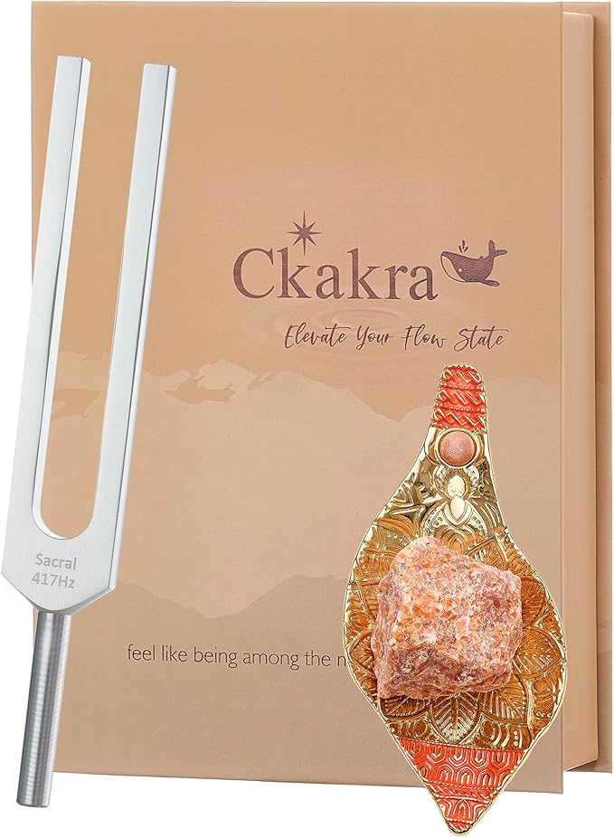Ckakra Tuning Fork with Crystal Decor kit,Solfeggio Energy Tuners, 417Hz for Sacral Chakra,Sunstone Decor,Meditation Gifts for Women,Gold Shankha