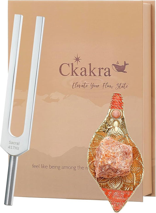 Ckakra Tuning Fork with Crystal Decor kit,Solfeggio Energy Tuners, 417Hz for Sacral Chakra,Sunstone Decor,Meditation Gifts for Women,Gold Shankha