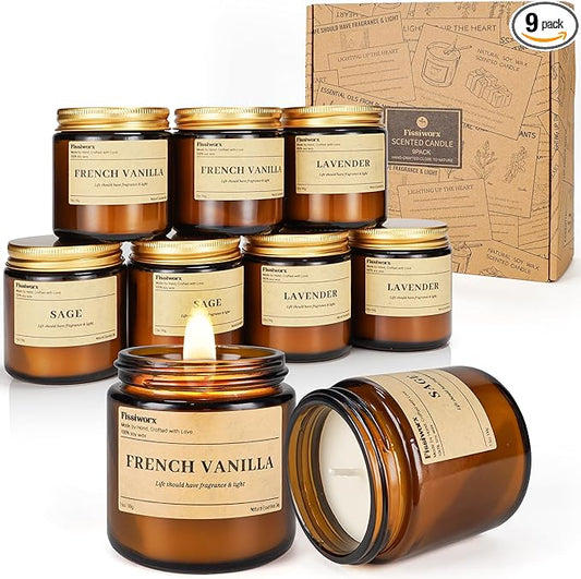 9 Pack Soy Candles for Home Scented |（Vanilla/Lavender/Sage） Long-Lasting 270 Hours, Natural Scented Candles Gift for Women & Men, Birthday, Mother’s Day, Christmas, Thanksgiving