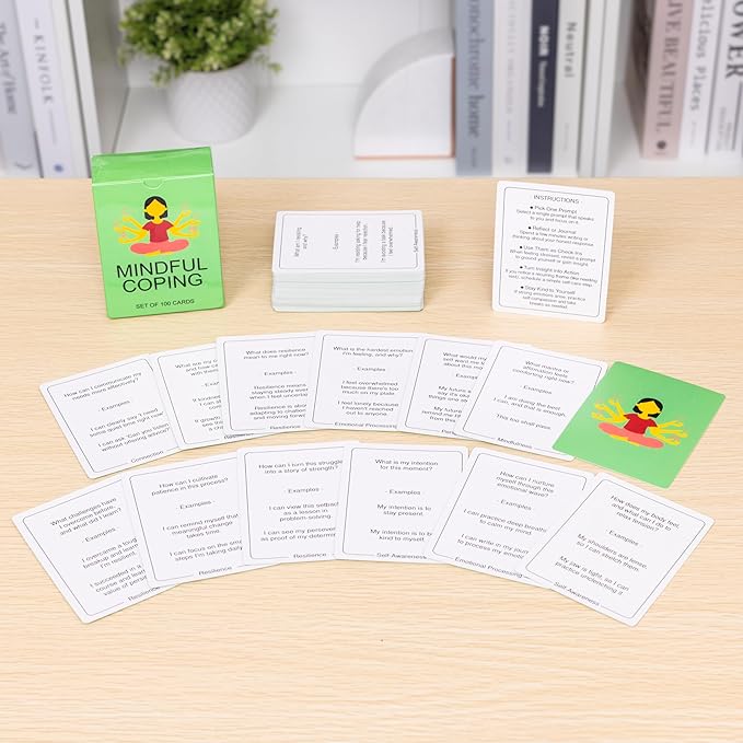 100 Mindful Coping Activity Cards – Self-Care & Stress Management Prompts for All Ages | Portable Travel Deck for Mental Wellness, Focus & Stress Relief