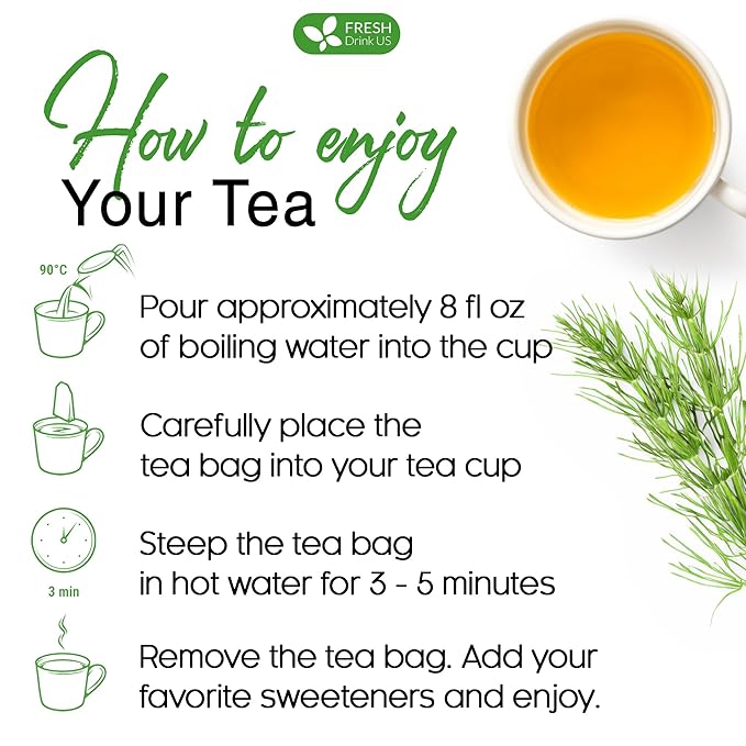 FreshDrinkUS, Premium 15 Horsetail Leaf Tea Bags, 100% Natural & Pure from Horsetail Loose Leaves Herbal Tea. Made with Natural Material Tea Bags. No Sugar, No Caffeine, No Gluten, Vegan.