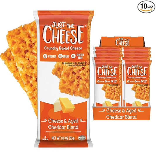 Just the Cheese Cheese Crisps | High Protein Baked Keto Snack | Made with 100% Real Cheese | Gluten Free | Low Carb Lifestyle | CHEESE & AGED CHEDDAR BLEND, 0.8 Ounces (Pack of 10)