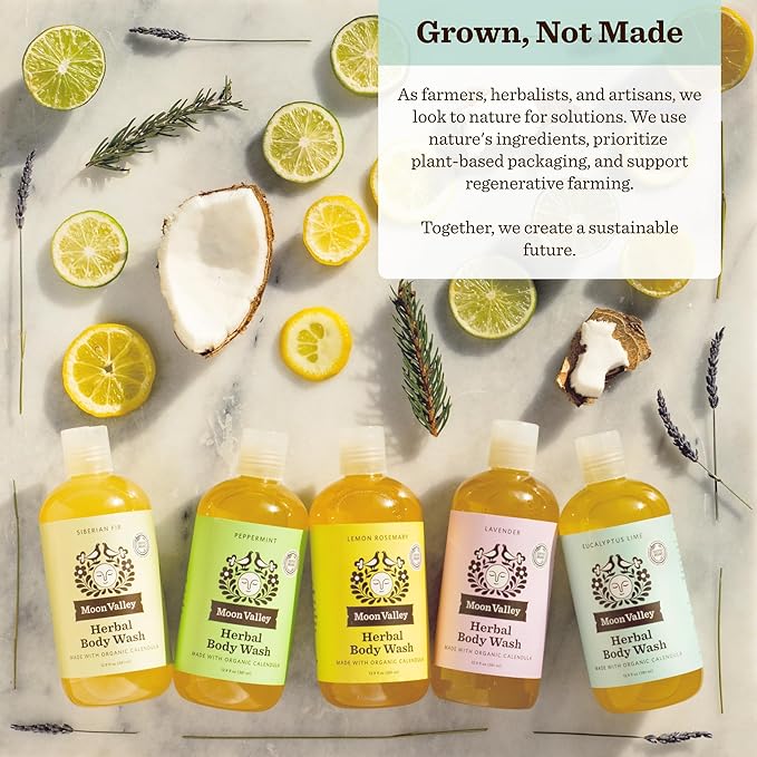 Herbal Body Wash, Eucalyptus Lime by Moon Valley, All Natural Ingredients, No Parabens, Vegan, Moisturizing Essential Oils, Two Pack